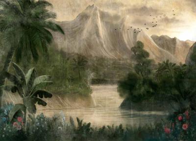 Papier peint jungle panoramique de luxe Kodo Sage