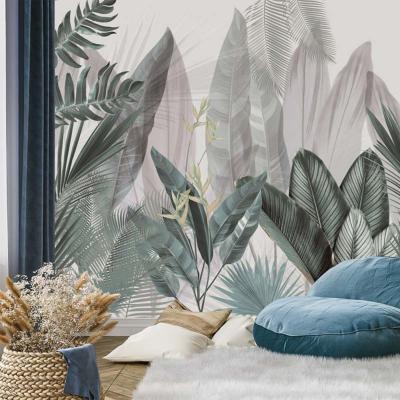 Papier peint feuillage panoramique bleu gris Pacifica