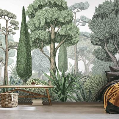 Papier peint arbres verts illustrs panoramique Mediterraniu