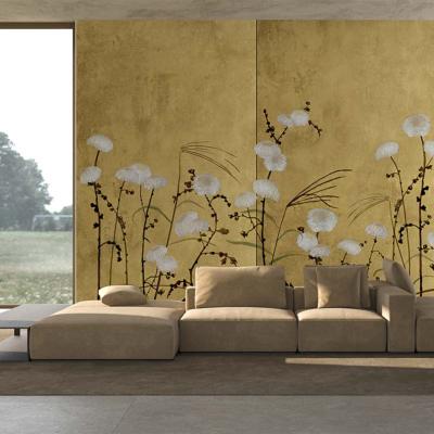 Papier peint japonais panoramique fleurs de chrysanthmes Kintsugi