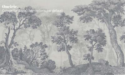 Papier peint forêt panoramique en nuances de gris Oneiric