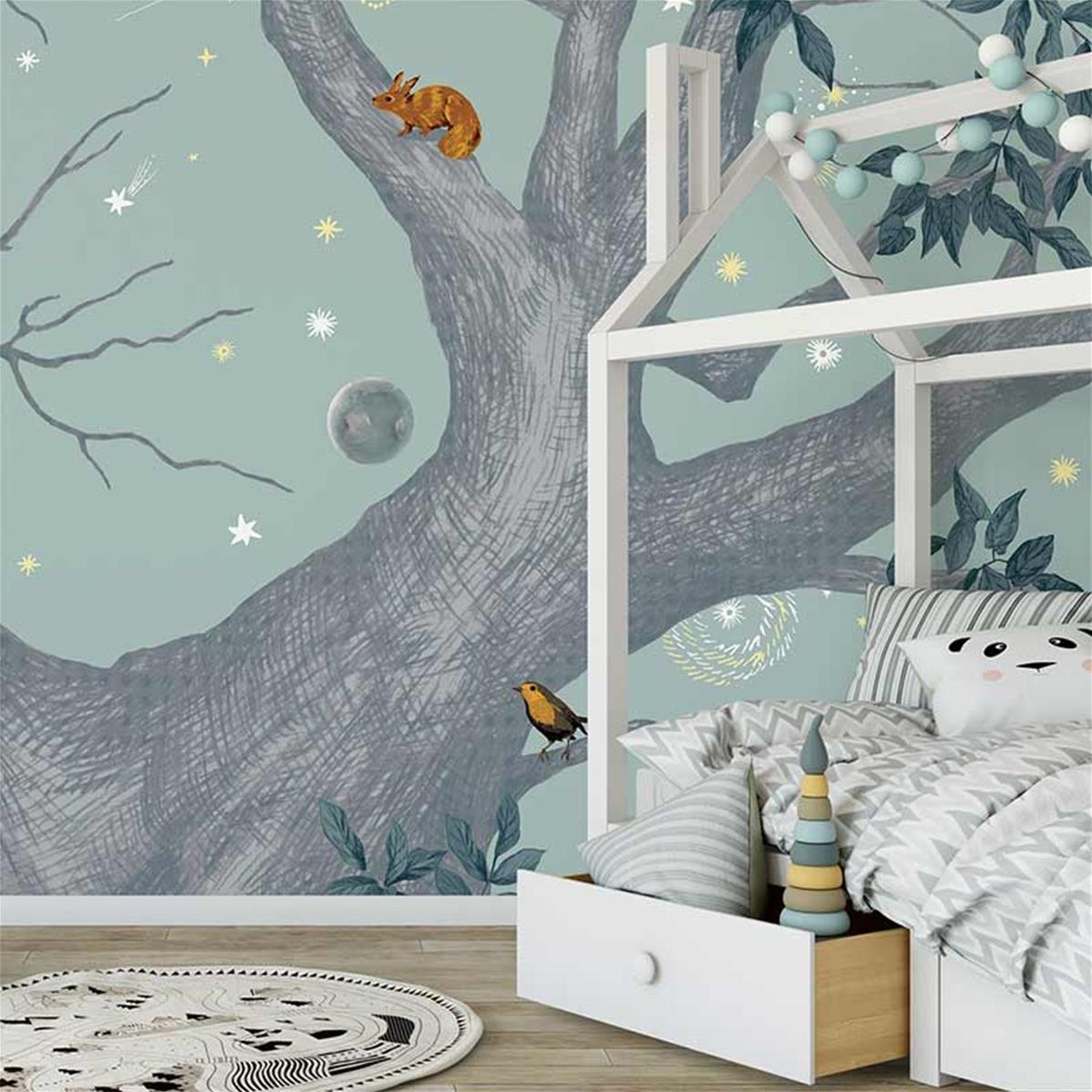 Papier peint arbre et animaux, papier peint chambre bébé